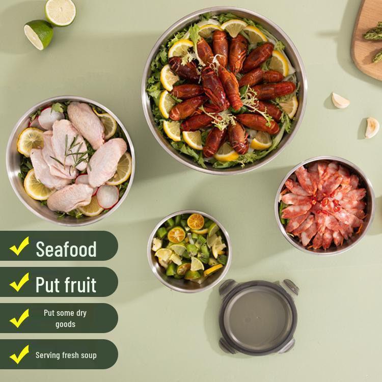 Rund airtight matförvaringsbehållare i rostfritt stål med lock