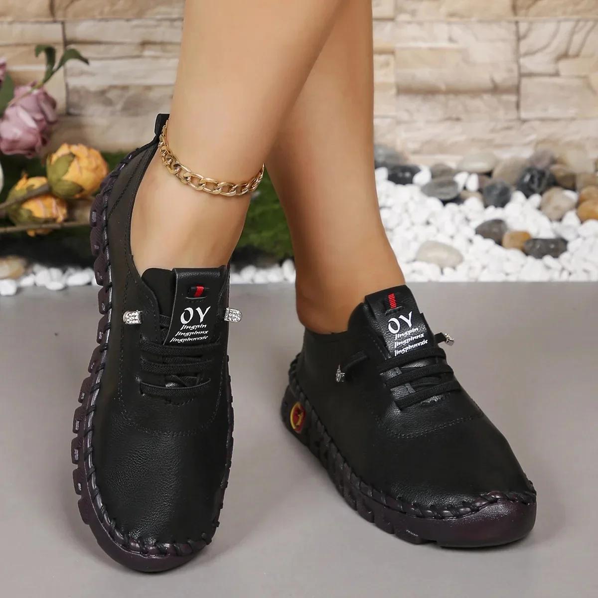 

Модная повседневная женская обувь на мягкой подошве, европейский стиль, одинарная обувь, большой размер, обувь для ленивых, весна-осень 2025, новое поступление 35 чёрный