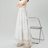 Women's Spring French Sweet White Lace-Trimmed Tiered Cake Skirt - High-Waist Flared A-Line with Design-Forward Details