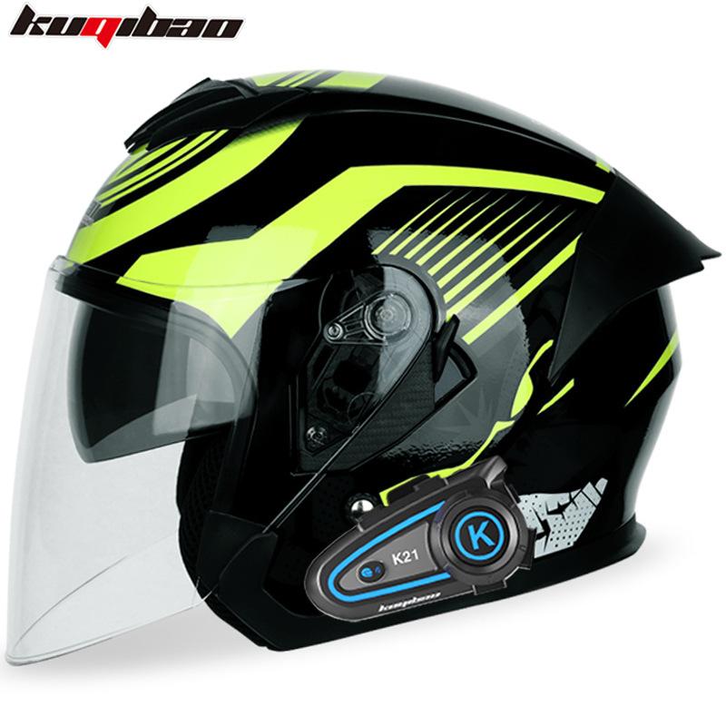 

Kuqibao мотоциклетный шлем с двумя объективами и Bluetooth, мотоциклетный шлем, полушлем, дальний радиус действия, универсальная полукепка на четыре сезона L сплав оранжевый