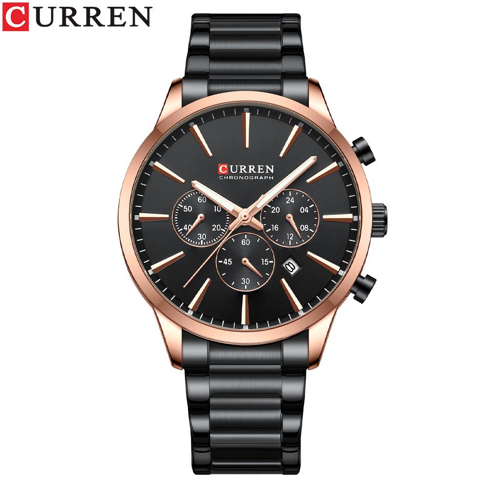 Curren 8435 Men's Multifunction Quartz Watch with Steel Strap and Six-Hand Calendar