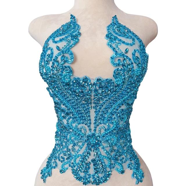 3D White Appliques Glass Beads Rhinestones Crystals Sewing Designer Diy Women Evening Wedding Dress Bodice Patches Decoration