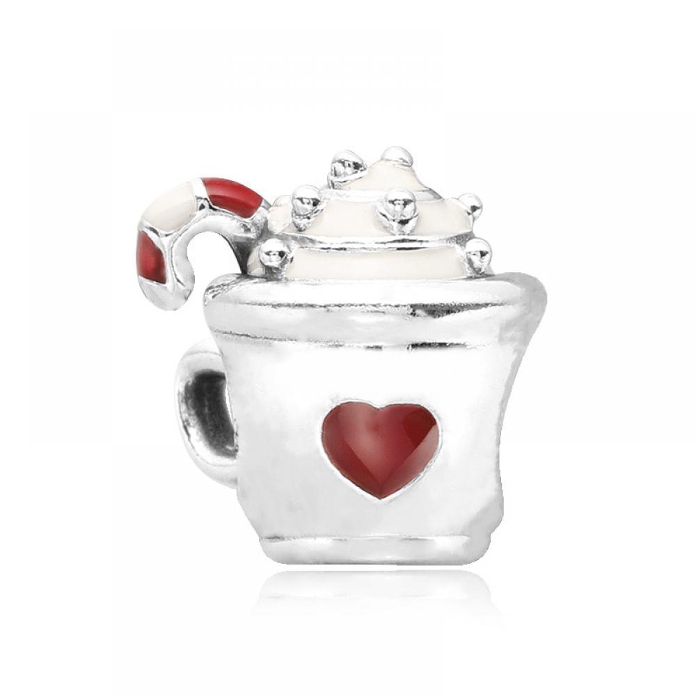 Pandora 797523enmx Warmes Kakao Weiß Rote Emaille Silberner Anhänger