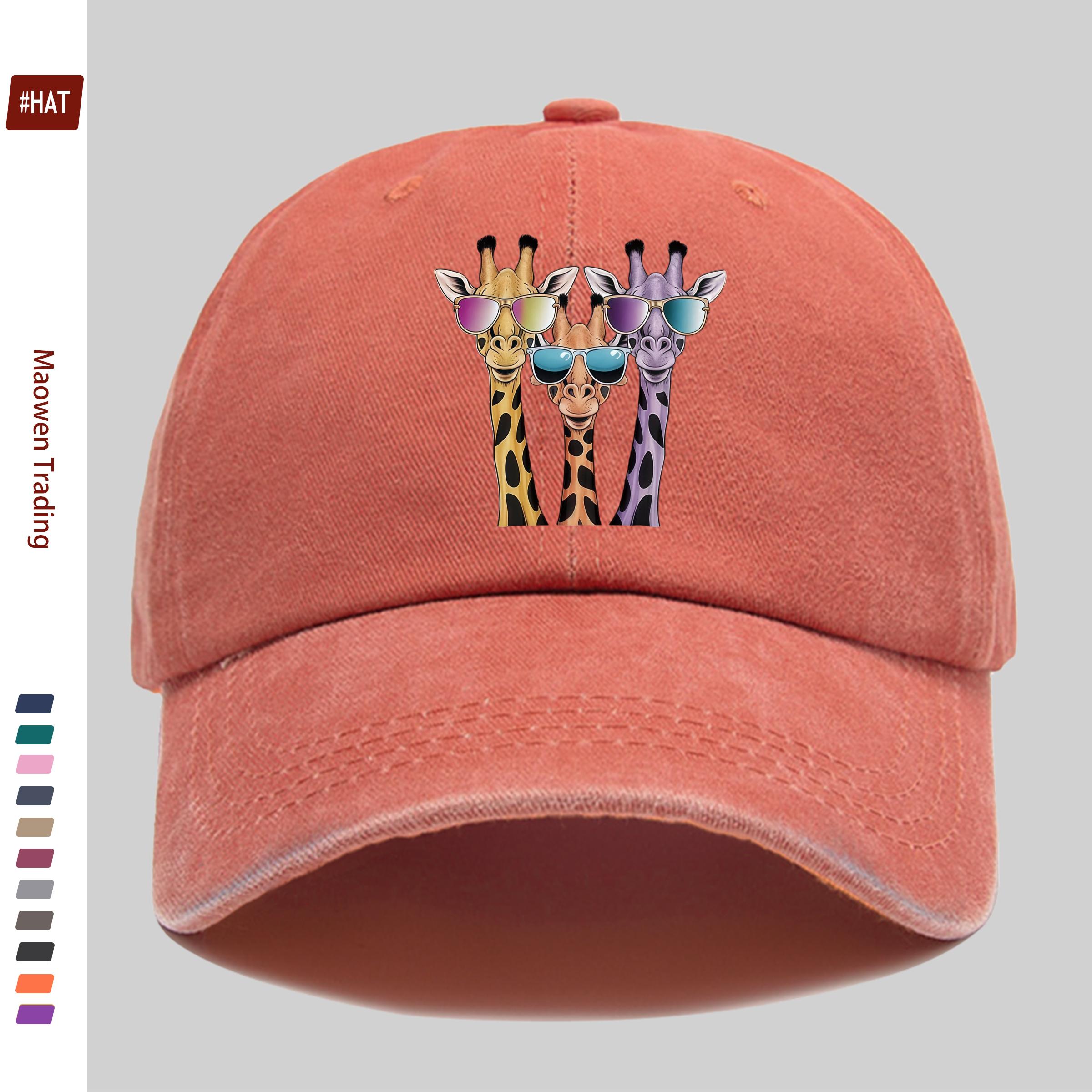 pc Cartoon Fashion Colorful Glasses Giraffe Pattern Printed Baseball Cap with Cute Giraffe Print Design Sun Hat Comfortable an 1pc