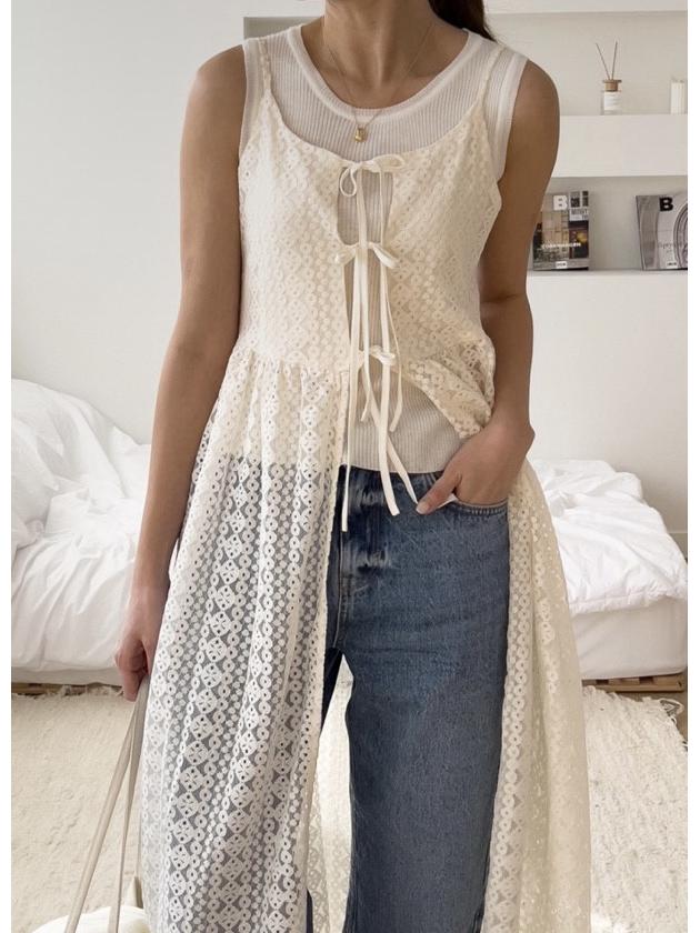 Korean Chic Lace See-Through Strappy Dress & Tie Cardigan - 2026 Spring/Summer Collection for Women