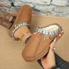 Pantofole in Cotone Decorazione Frange Boemia Donna Inverno 2025 Comfort Suola Spessa Non-Slip Calde Peluche Corto Ciabatte da Esterno