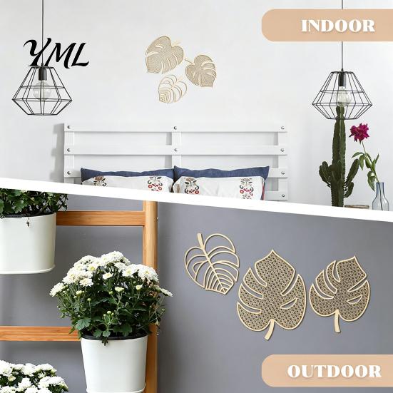 Modern Home Wall Ornament 3Pcs Wooden Monstera Decorations, Bohemian Hanging Ornament, Hollow Tropical Rustic Bedroom Accents Leaf Art Decor