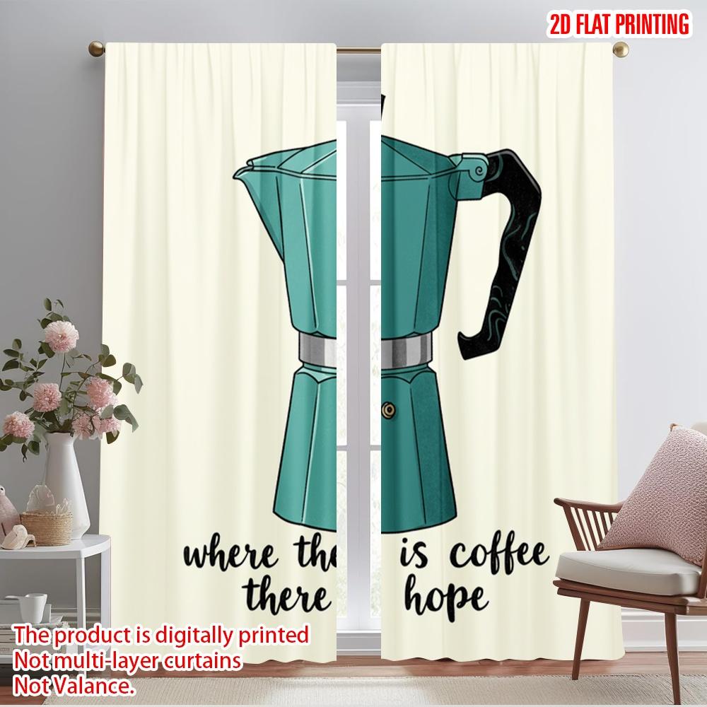 

2 шт. 2D плоская печать Шторы для окон Бирюзовый Кофейник Мока Кофе Надежда Полиэфирная ткань Без электричества Праздничный праздник для дома 52.50×116.00 CM 2pcs