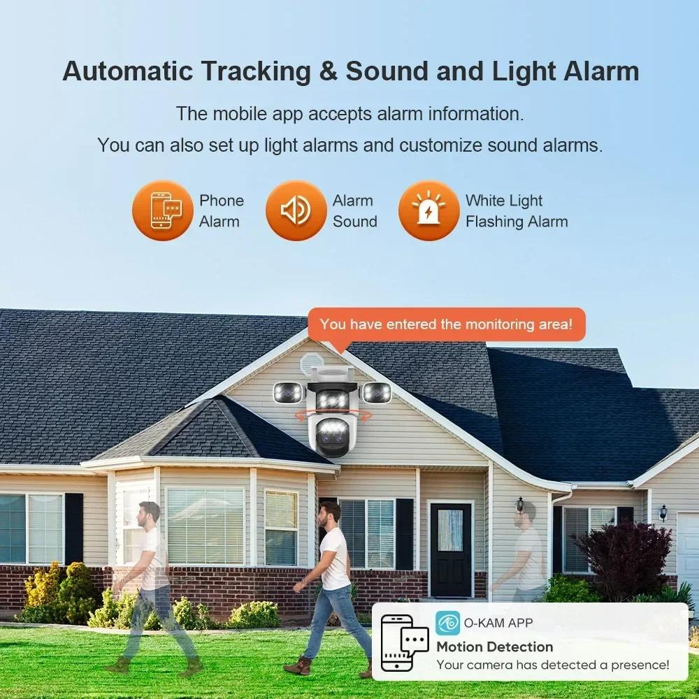 OKAM PRO HD 20MP WiFi Camera with Four Lenses 3 Screens 10x Zoom Outdoor Camera IP66 Waterproof Two-Way Intercom Smart Tracking PTZ Camera