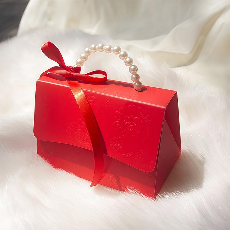 1PC Candy Box Bridal Showers Gift Boxes Giveaways With Pearl Handle Festive Easy to fold Parties Solid Color Elegant Weddings