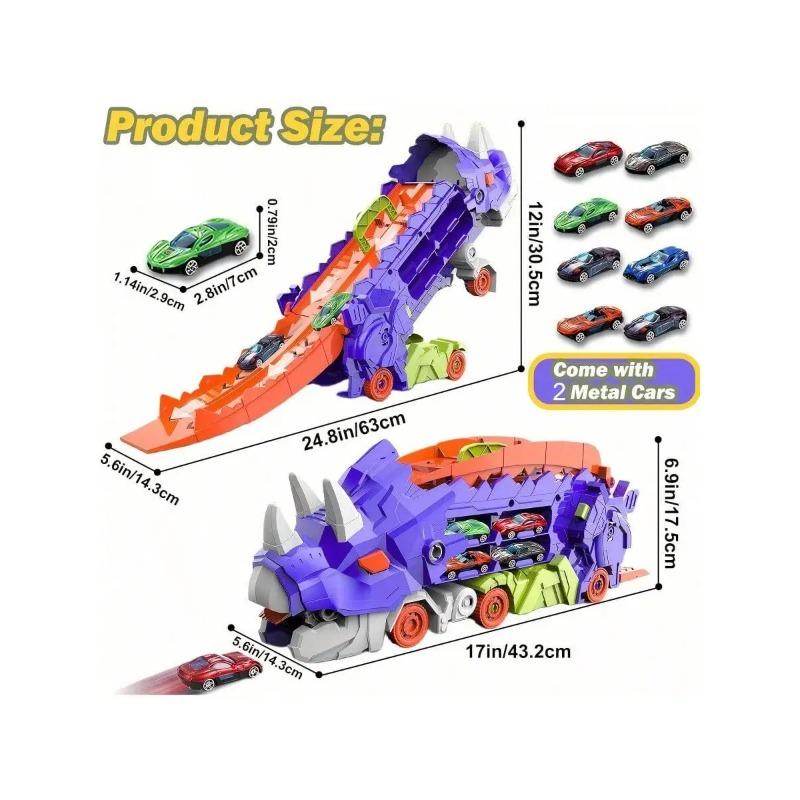 

Новый продукт: складной динозавр, игрушечный автомобиль-транспортер, игровая катушка, чтобы есть и хранить литые машинки, в комплекте 2 металлические машинки