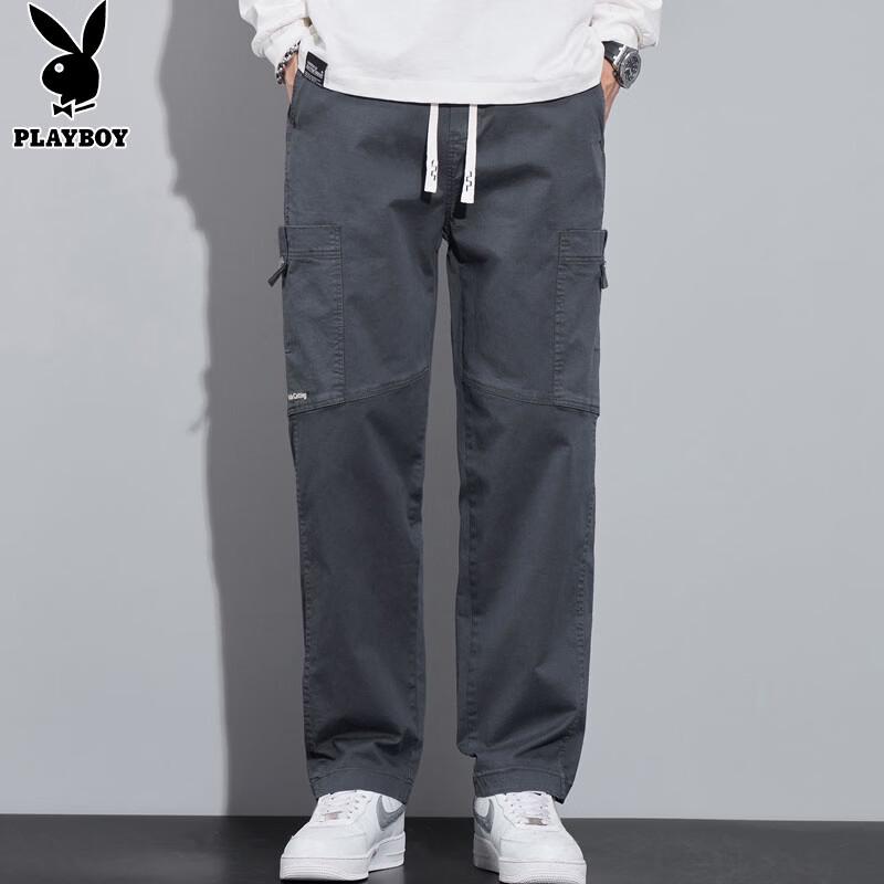 PLAYBOY Men's Trendy Straight-Leg Loose Cargo Pants