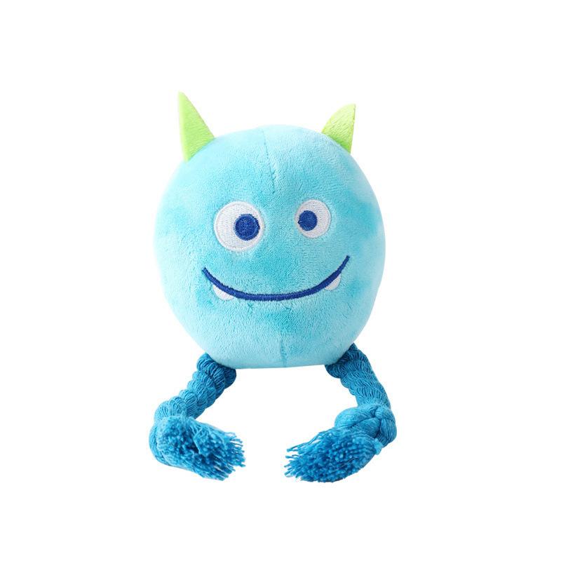 Yellow Monster Shaped Plush Dog Rope Toy Interactive Chew Toy for Puppy Teething Cleaning