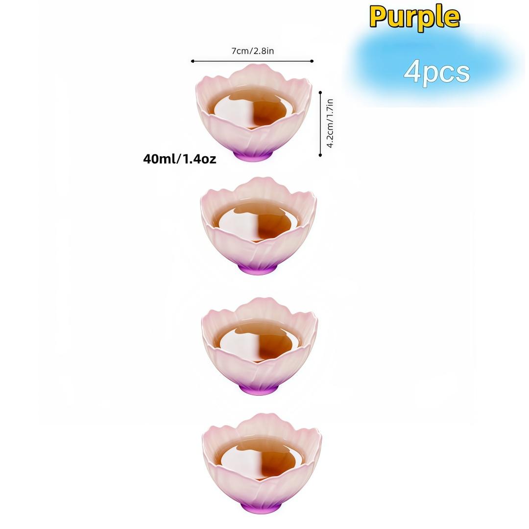 4 Pieces Glazed Glass Frosted Pink Sakura Japanese Teacup, Pink Glazed Lady, Household Flower Teacup, Tea Cup, Petal  Cup 51-100ml