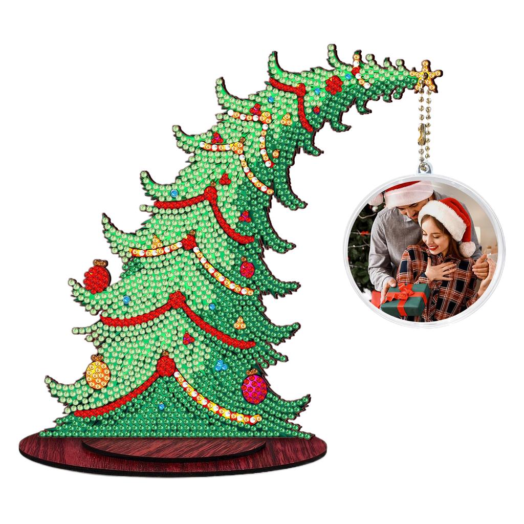 Christmas Tree DIY 2D/Flat Wooden Desktop Diamond Art Kits Diamond Art Tabletop Painting Kit for Adults Home Office Table Decor