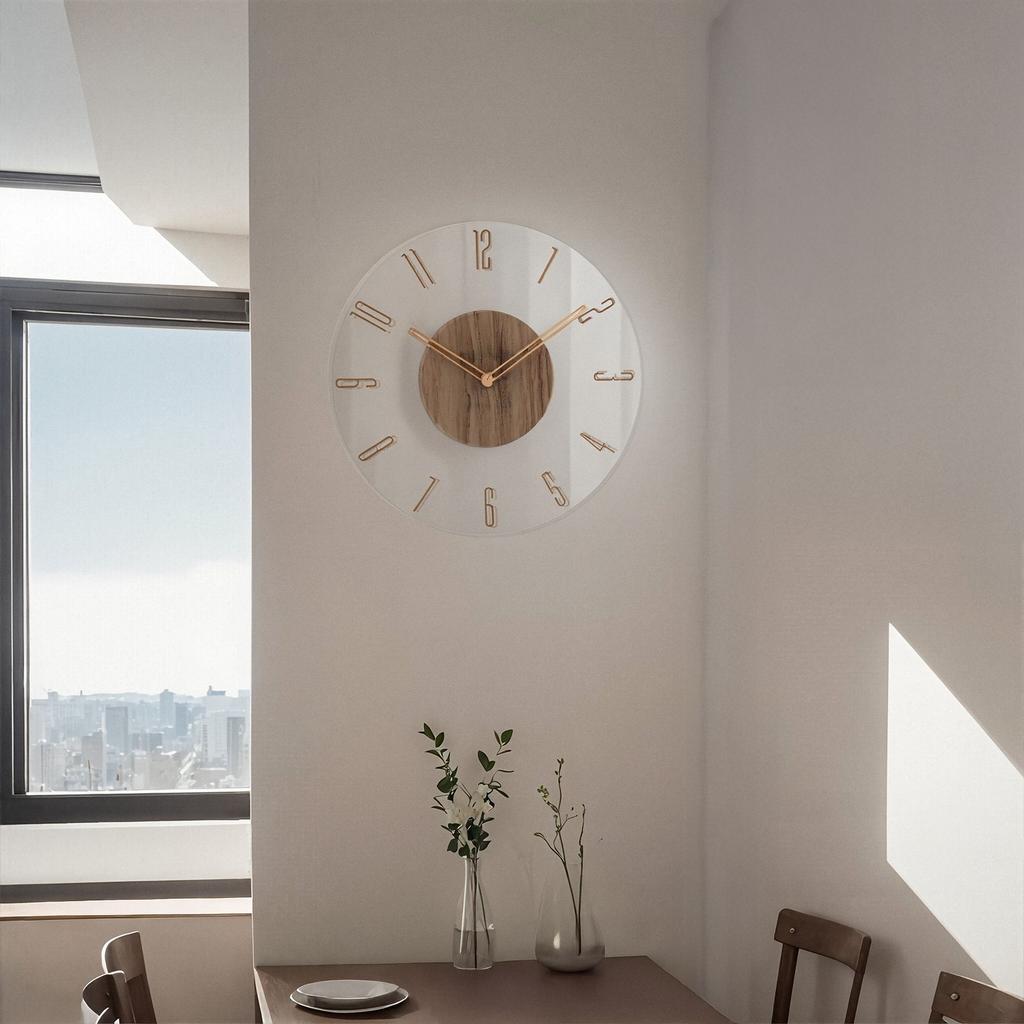 Wall Clock for Living Room, Silent, Brand-grade, Nordic Minimalist Style, Tempered Glass Clock