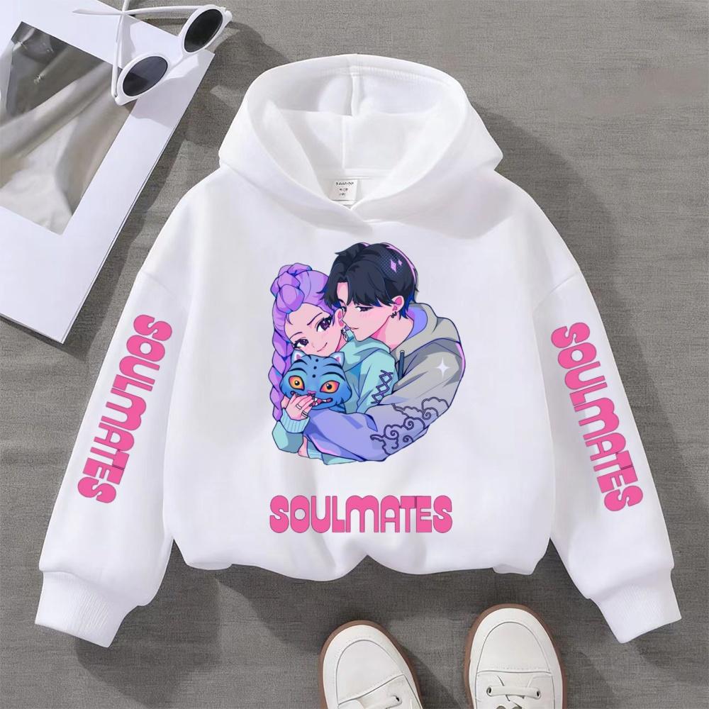 KPop Demon Hunters Print Hooded Sweatshirt - Fashionable Autumn/winter Children's Boys and Girls Casual Pullover Hooded