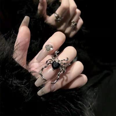 Dark Retro Black Gemstone Spider Nail Ring Niche Design High Sense Cold Wind Opening Personality Ring