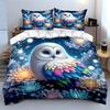 Colorful owl and flowers. Print Bedding Set 1 Duvet Cover 2 Pillowcases for Adult and Children Luxury Gift Full Size