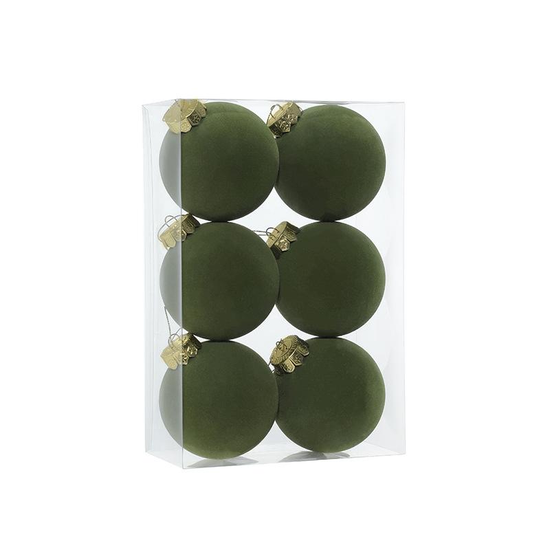 6 pz/scatola Palline floccate Decorazioni per la casa Appeso all'albero Regali Set di palline di plastica per feste Matrimonio Diametro 8 cm
