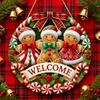 2D Merry Christmas Wooden Sign Red Black Plaid Gingerbread Man Wall Hanging Decor Front Door Porch Home Holiday Decorations