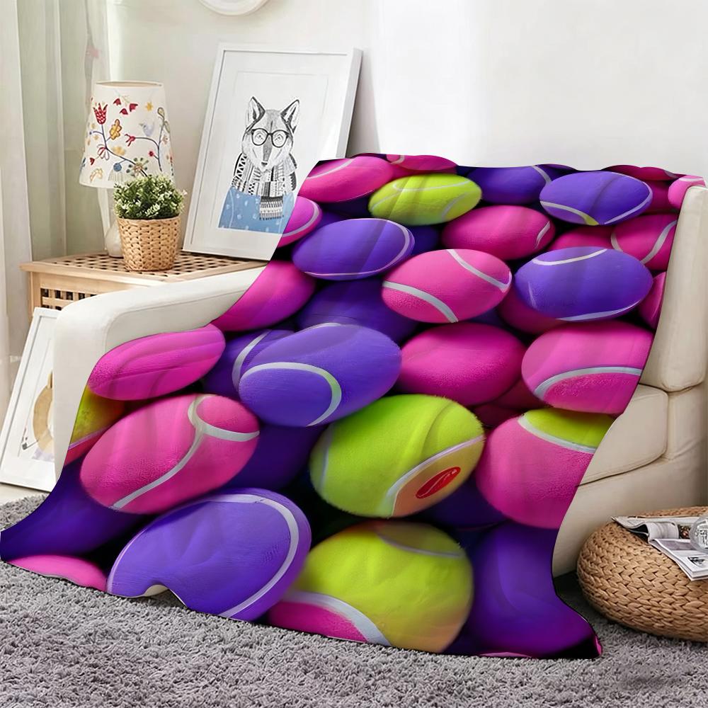 Macaron Pastel Tennis balls Throw Lightweight 240g Flannel Blanket Soft Skin-friendly for Summer Cooling