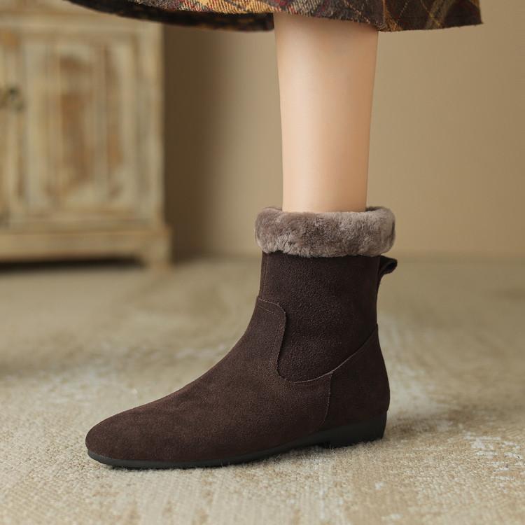 Fashion New Autumn/winter Cow Suede Women Boot Round Toe Shoes for Women Fashion Boots Low Heels Short Boots Zip Black Boots Handmade
