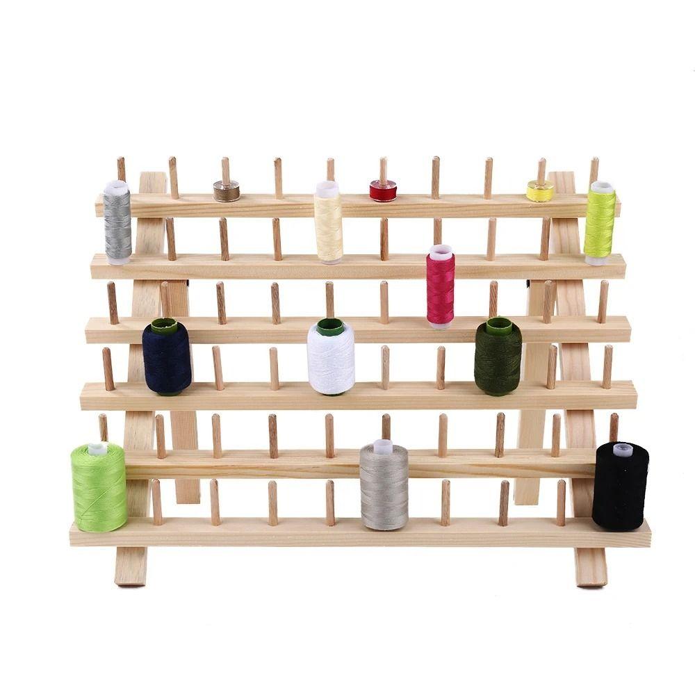 Foldable Sewing Thread Storage Rack 60 Spools Sewing Rack Organizer Wooden Thread Holder Rings