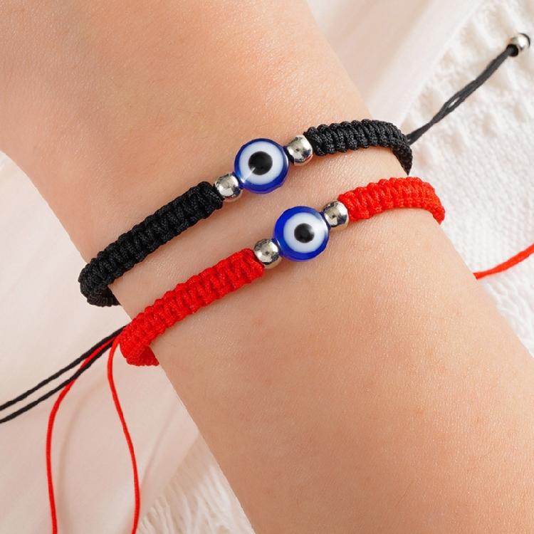 2 Pcs String for Evil Eye Bracelets for Women Men Black Black Red Hand Rope Brac