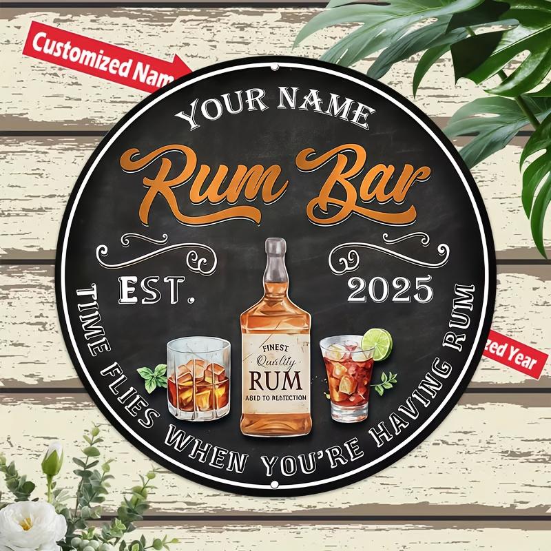 Custom Rum Bar Round Metal Sign Personalized Name Year Vintage Wall Decor