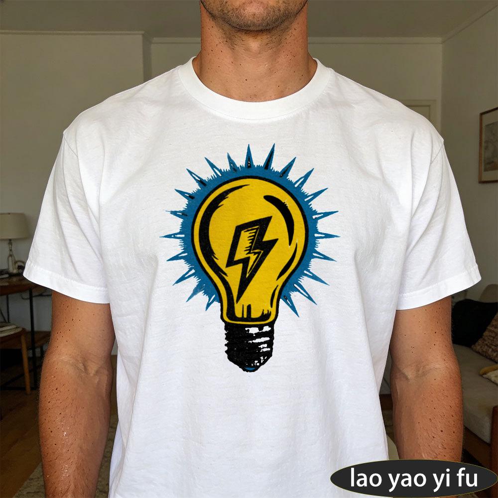 Lightning Bulb Men Tshirt Retro Light Bulb Lightning Bolt Vintage Distressed Art Print Trendy D