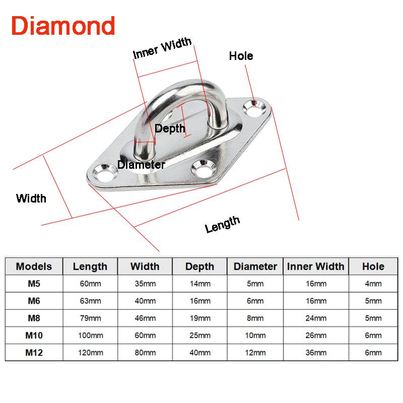 M5-M12 304 Stainless Steel Hook Eye Plate Heavy Duty Round/Square/Oval/Diamond Pad Staple Ring Hook Loop U-Shaped Eyelet Bracket