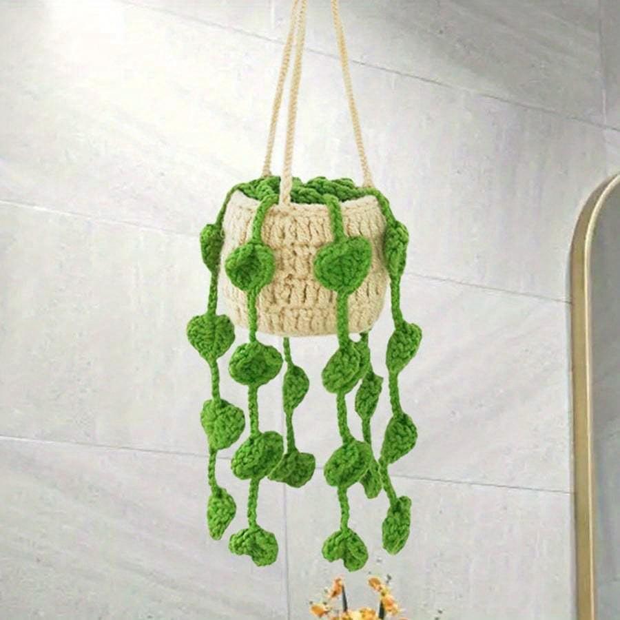 Handmade Crochet Hanging Planter For Home And Car Decoration, With Lovely Hanging Basket Of Potted Plants Ideal For Living Room, And Car Decor