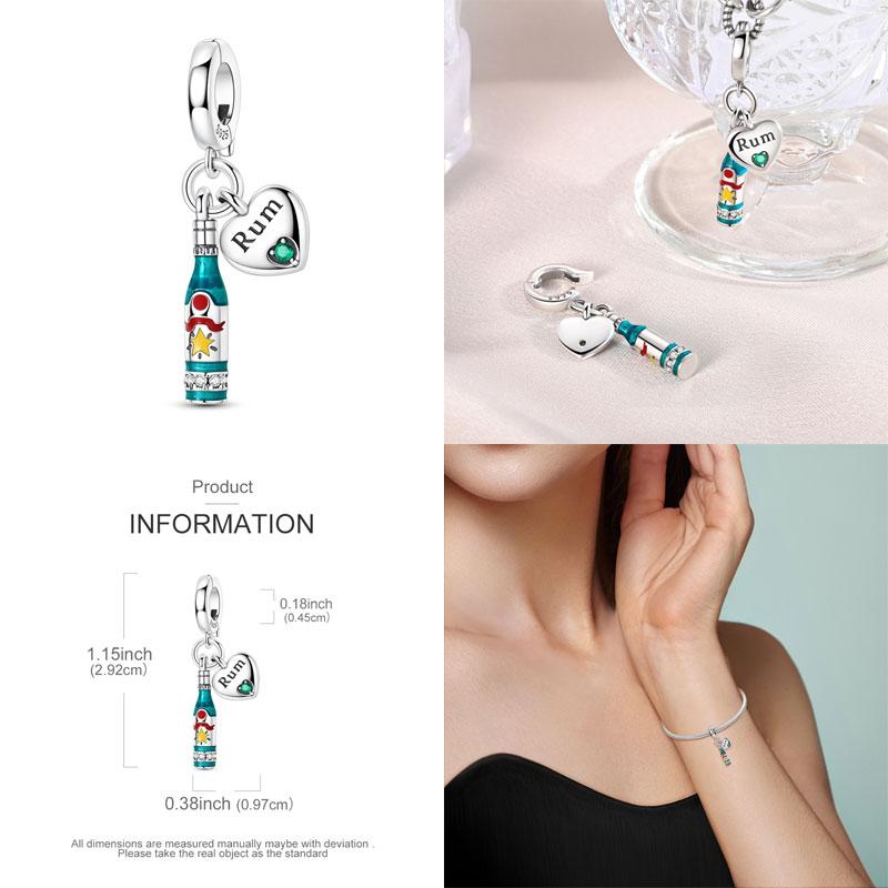 100% Plata De Leyoriginal Foreign Wine Series Red Wine Whiskey Champagne Charms Fit Bracelet Diy Jewelry Making Women Gift