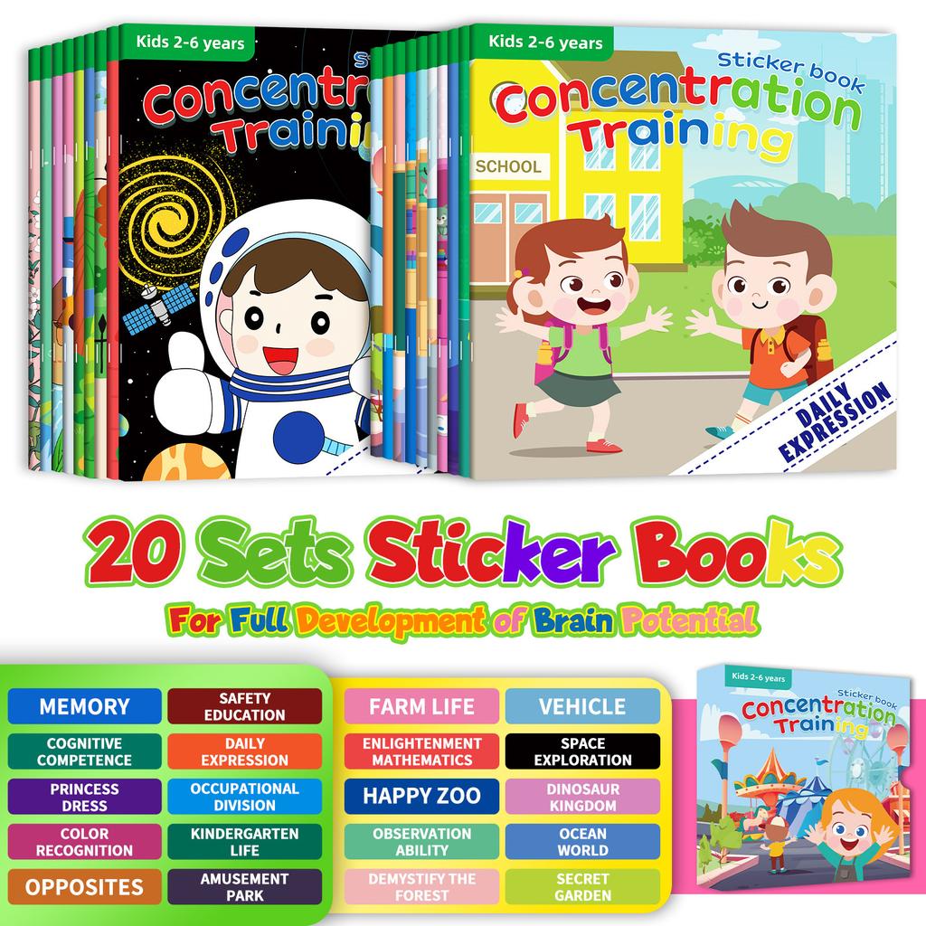 20 Sticker Books Concentration Potential Development Stickers Children'S Enlightenment Baby Early Education Books