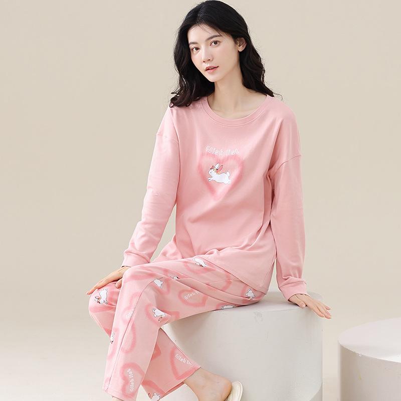 Aifen Teng Women's Pajamas Set: Pure Cotton, Long Sleeve, Long Pants, Casual Home Wear, Suitable for Spring, Autumn, and Winter.