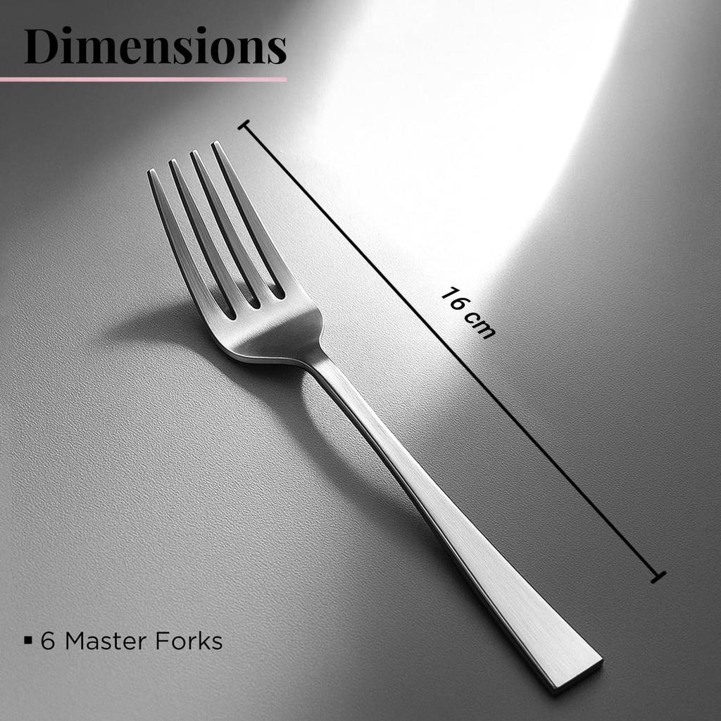 Cutlery (Set of 6, Stainless Steel Sliver Forks Set), 100% Food Grade, Non Toxic, Anti-Rust, Dishwasher Safe, Perfect Gifting Set for All Occasions