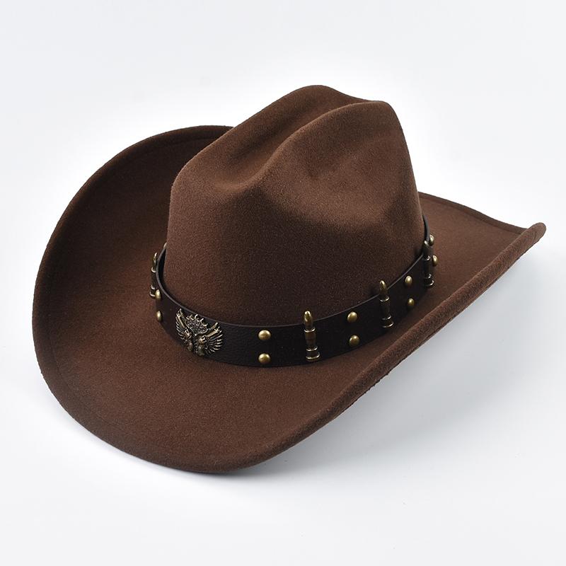 Men Women Western Cowboy Hat with Leather Vintage Big-edge Gentleman Cowgirl Hat Cloche Church Caps
