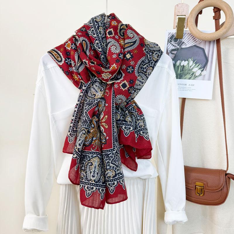 Ethnic Style Cashew Print Long Scarf for Women with High-end and Versatile Classic Pattern for Travel Sunscreen Shawl