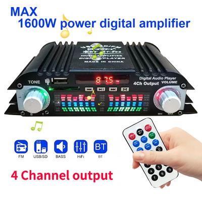 1600W Peak Power HiFi Sound Amplifier Bluetooth Karaoke Player FM Radio Digital 4 Channel Audio Amplifier Support Remote Control