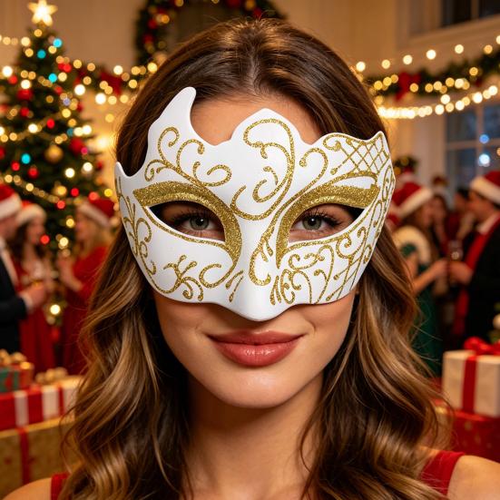 Men Half Face Mask with Elastic Band Vintage Glitter Half Face Guard Eye Mask Halloween Costume Masquerade Party Stage Performance Accessories