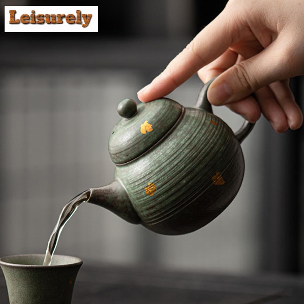 180ml Retro Bronze Glazed Teapot Japanese Old Rock Clay Pot Tea Making Peacock Blue Kettle with Infuser Teaware Ornaments Gifts
