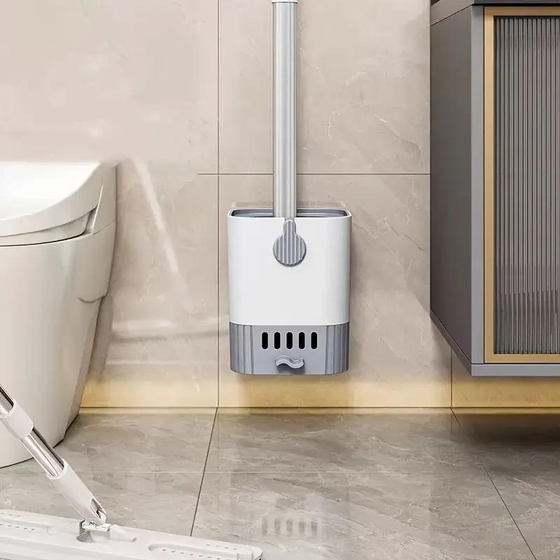Toilet Brush And Holder Set Wall Mounted No Drill Quick Dry Dirt Resistant Deep Clean Bristles For Bathroom Toilet Bowl Cleaning
