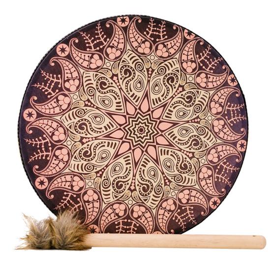 thumbnail image 2 of Handmade Shaman Drum With Drumstick - 25cm Wooden Sound Healing Tool For Meditation & Yoga 2 of 12