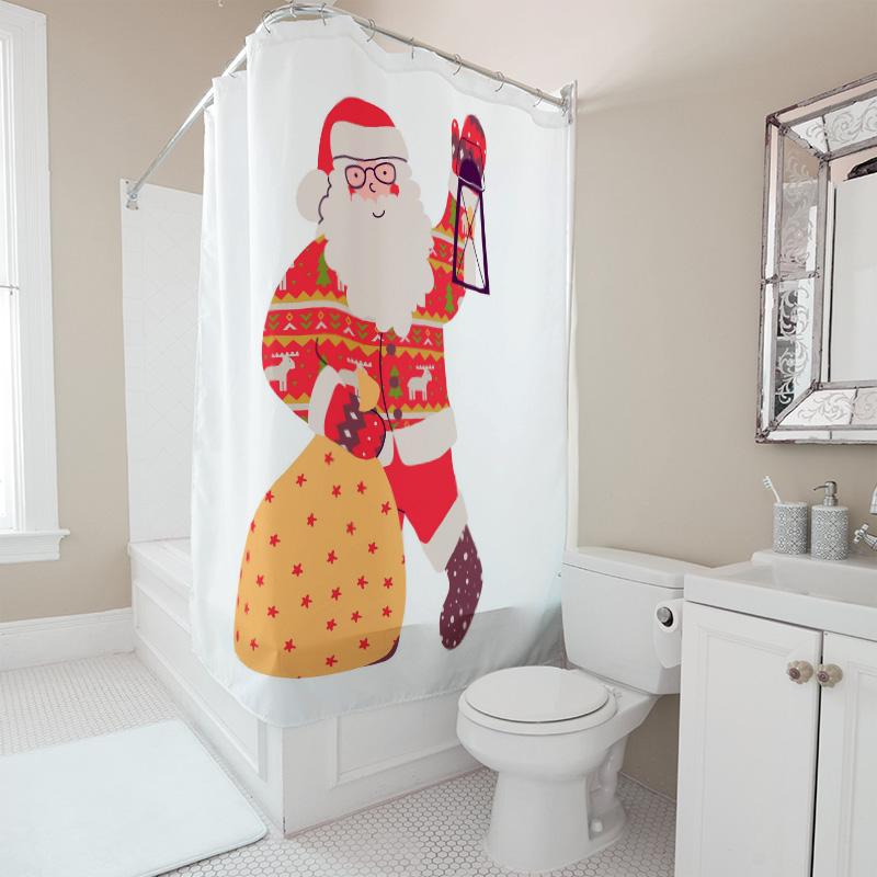 TU Christmas Shower Curtain Santa Claus Festive Holiday Bathroom Decor Waterproof Fabric Xmas Pattern Backdrop Vintage Style
