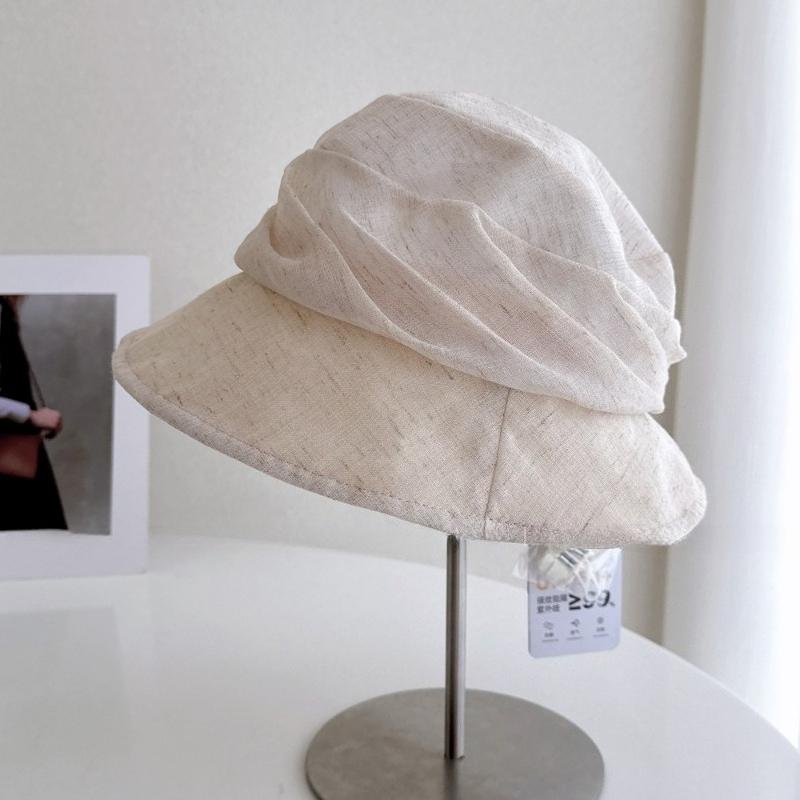 High-end Korean-style Summer Cotton Linen Slouchy Bucket Hat for Women Minimalist Breathable Sun Protection Caps