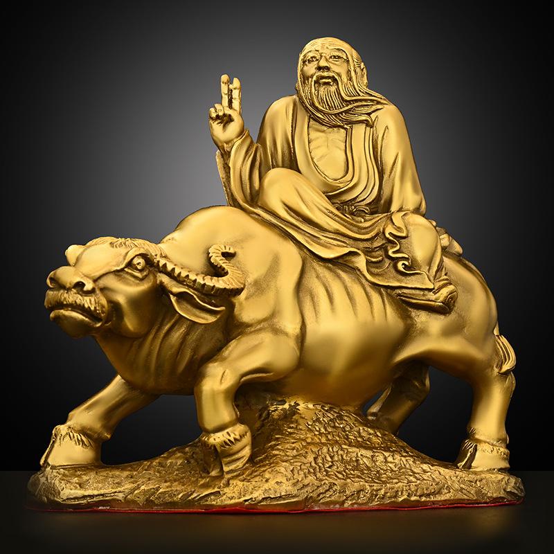 All Copper Laozi Riding A Out Of The Pass Ornament Taoist Heavenly Lord Lao Tzu Bull Bronze Statue Home Entrance Office Dec