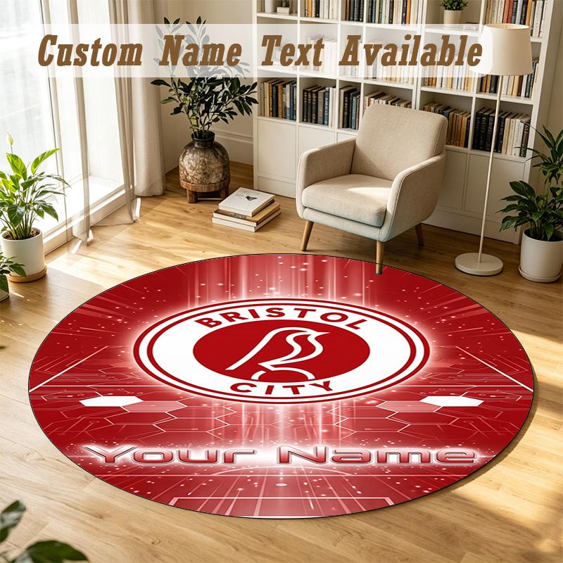 Round Rug Custom NameBristol City Pattern Non Slip Carpet Home Floor Decor
