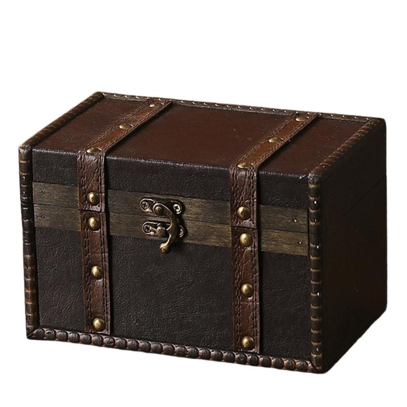 Antique European Styles Handheld Storage Box Sturdy Travel Wood Case Accessory for Clothing and Books Organization
