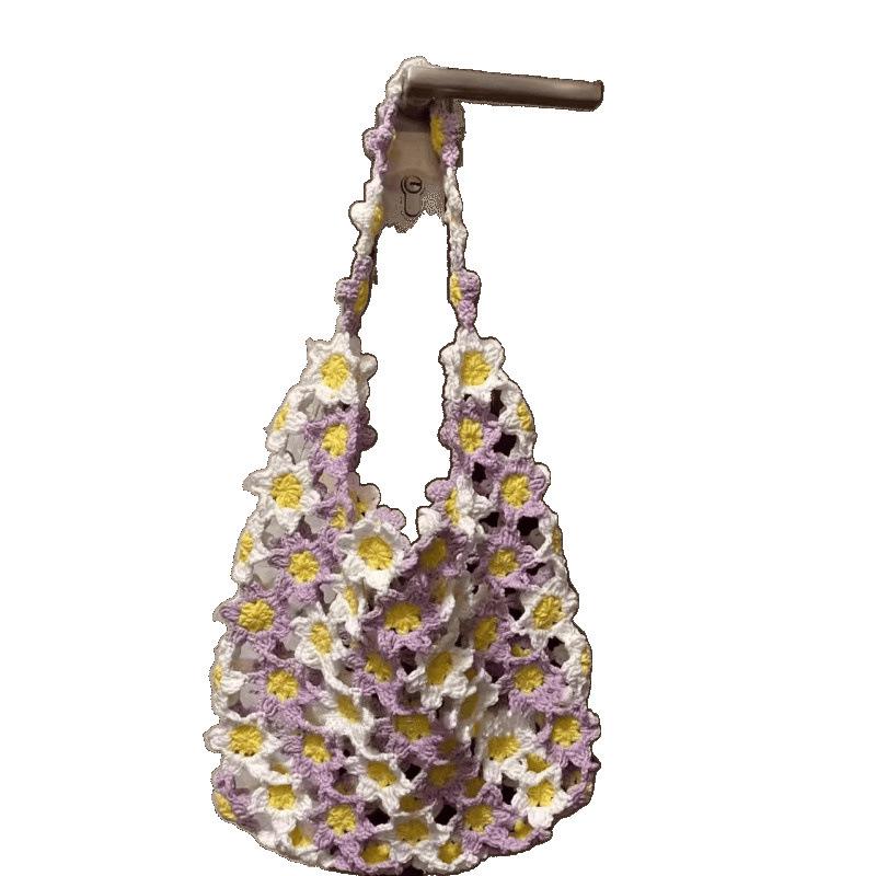 Handmade Crochet Floral Print Shoulder Bag - Summer Gift for Her